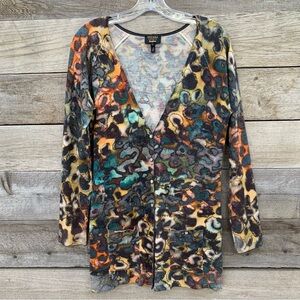 Escada Cardigan Sweater Women S Wool Silk Cashmere Printed Tunic Button Pockets